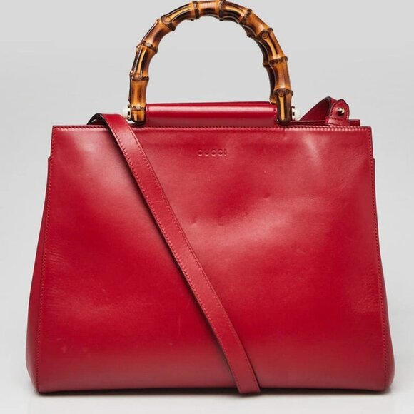 Gucci Red Smooth Calfskin Leather Nymphaea Medium Top Handle Bag - Picture 1 of 10